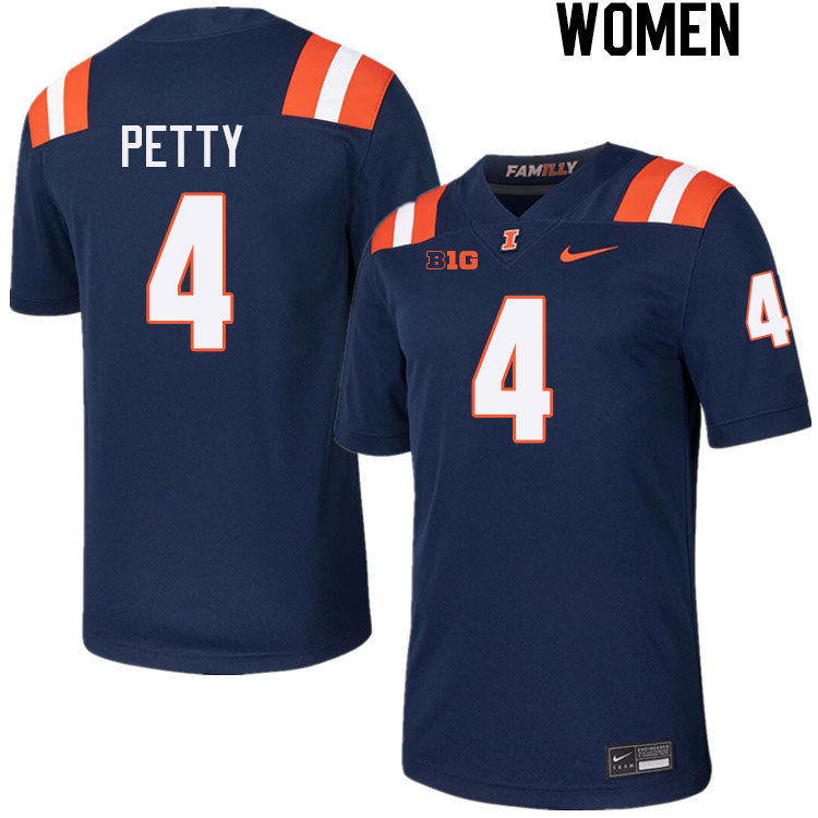 Women #4 Trey Petty Illinois Fighting Illini College Football Jerseys Stitched-Navy